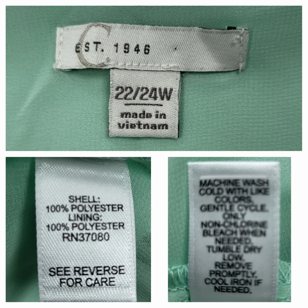 CATO Mint Green Asymmetrical Sleeveless Blouse - Plus Size 22/24W or Size 3X - Picture 6 of 7